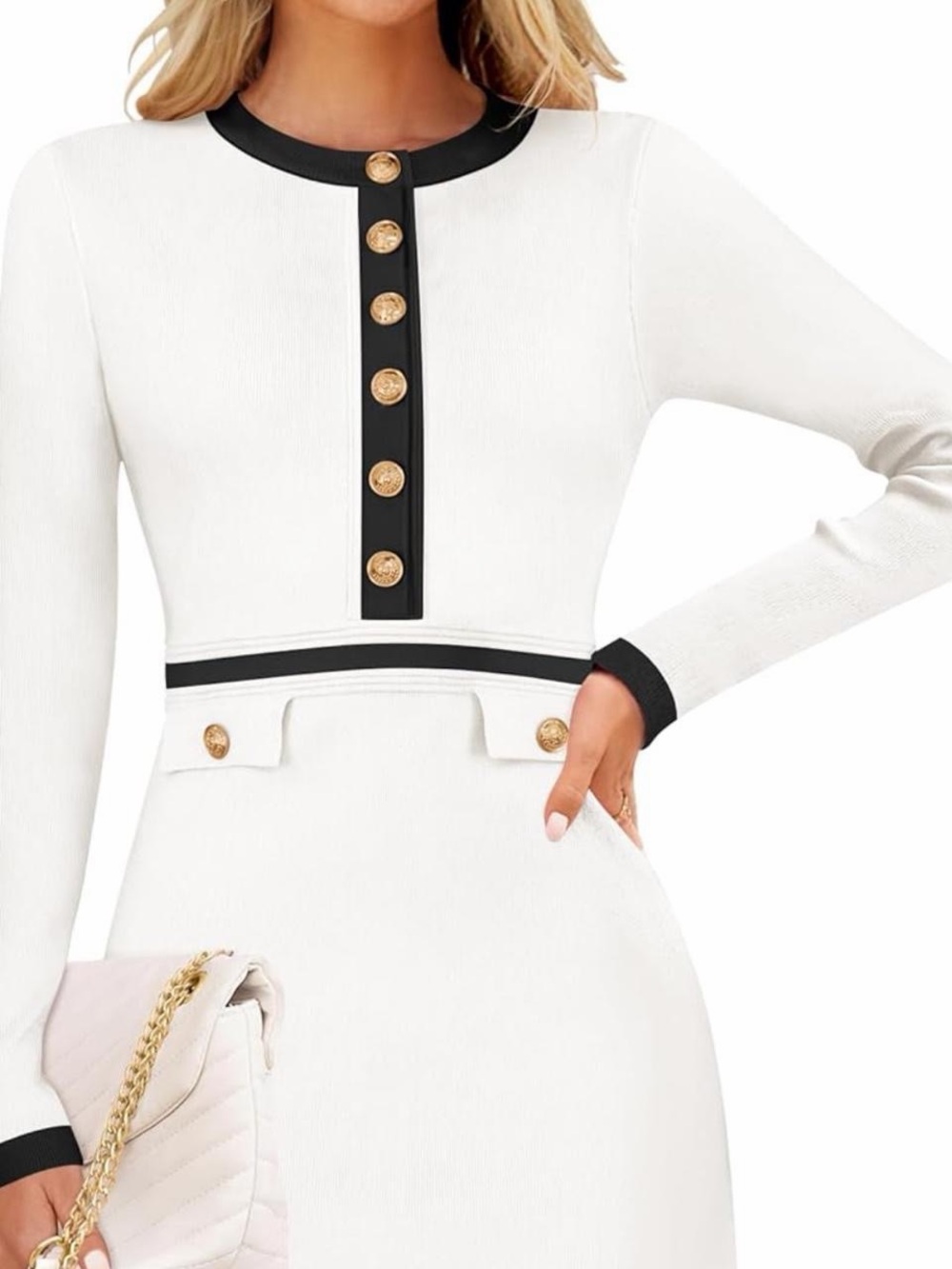 White and black Long-Sleeve sweater dress